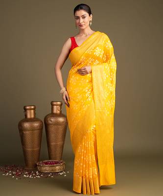 yellow handloom pure silk saree with elegant woven detailing 1