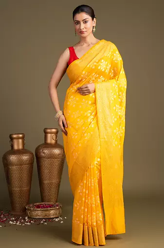 Yellow handloom pure silk saree