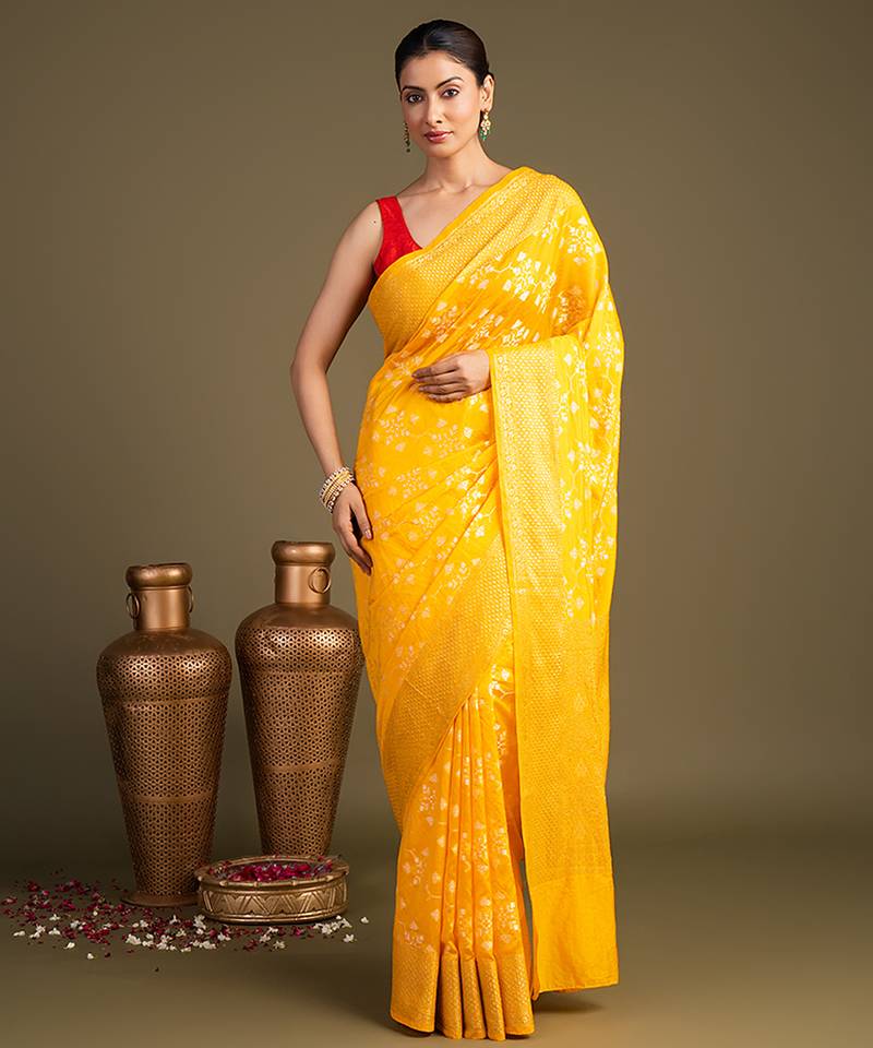 Yellow handloom pure silk saree
