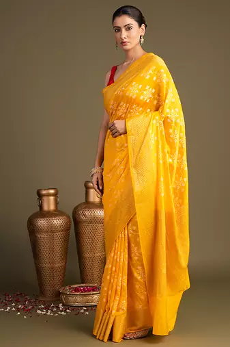 yellow handloom pure silk saree with elegant woven detailing