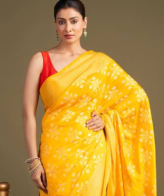 yellow handloom pure silk saree with elegant woven detailing 5