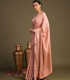 peach handloom banarasi silk saree with elegant woven motifs
