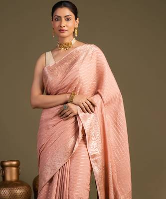 peach handloom banarasi silk saree with elegant woven motifs 1