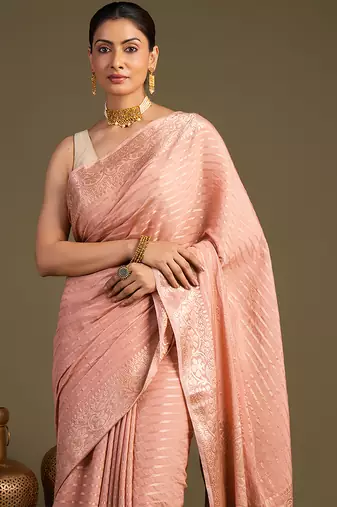 Peach handloom banarasi silk saree