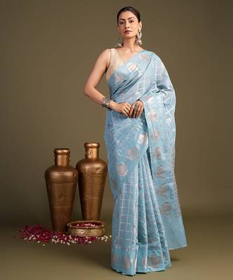 blue handloom pure silk saree with elegant woven design 1