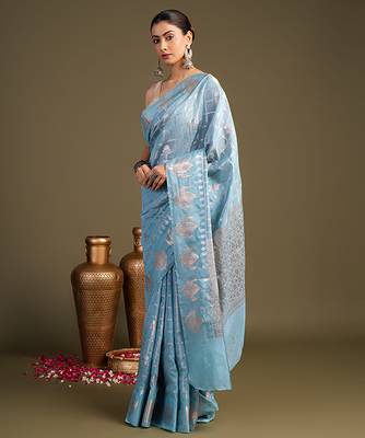 blue handloom pure silk saree with elegant woven design 2