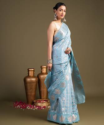blue handloom pure silk saree with elegant woven design 3