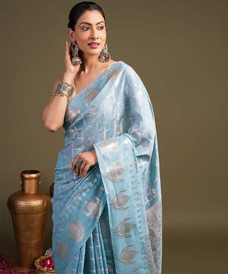 blue handloom pure silk saree with elegant woven design 5