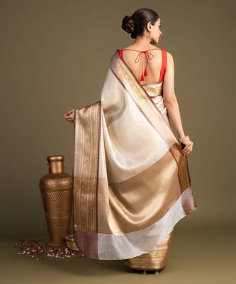 Ivory handloom banarasi saree 2
