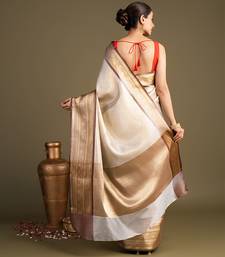 ivory handloom banarasi silk saree with rich zari border