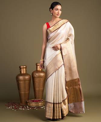 Ivory handloom banarasi saree 1