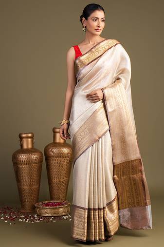 Ivory handloom banarasi saree