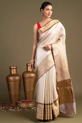 Ivory handloom banarasi saree