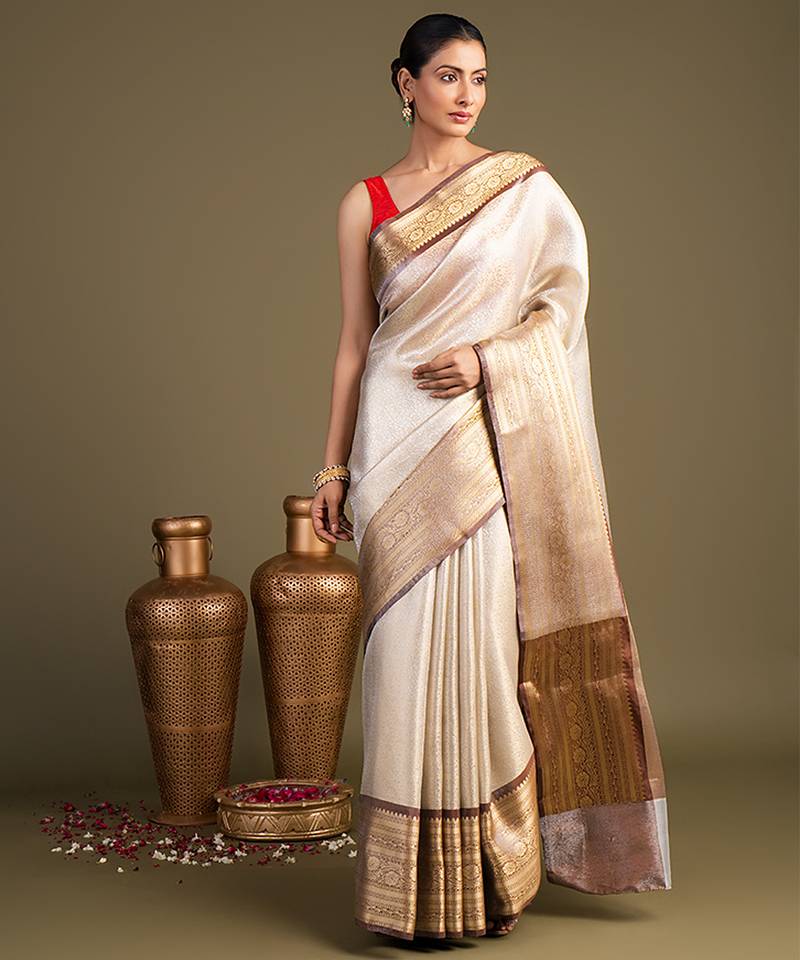 Ivory handloom banarasi saree