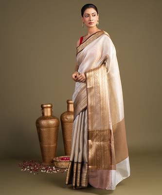 Ivory handloom banarasi saree 3