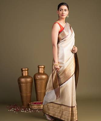 Ivory handloom banarasi saree 4