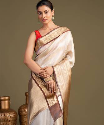 Ivory handloom banarasi saree 5