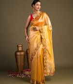 Yellow handloom pure tissue silk saree
