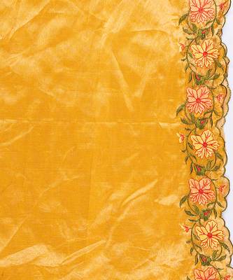 yellow handloom pure tissue silk saree with floral border 5