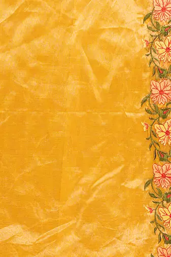 yellow handloom pure tissue silk saree with floral border