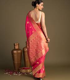 pink handloom pure silk saree with elegant zari border