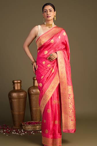 Pink handloom pure silk saree