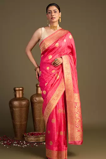 Pink handloom pure silk saree