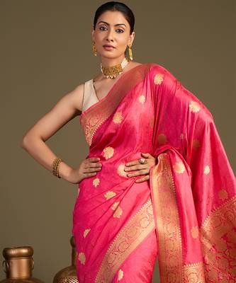 pink handloom pure silk saree with elegant zari border 5