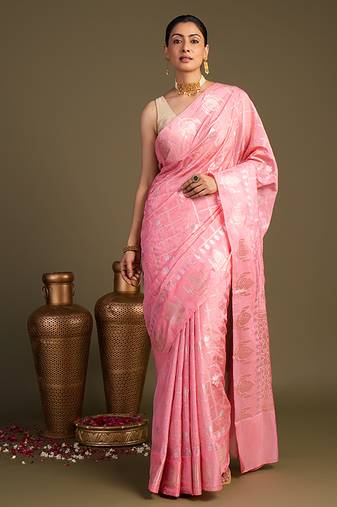Baby pink handloom pure silk saree