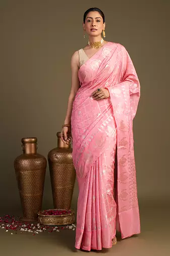 Baby pink handloom pure silk saree