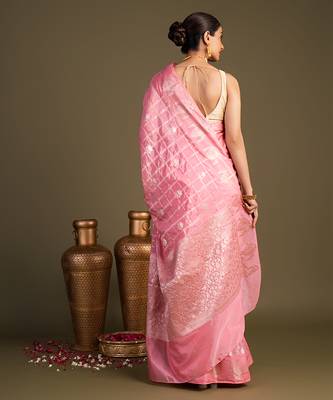 baby pink handloom pure silk saree with zari detailing 2
