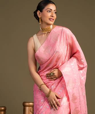 baby pink handloom pure silk saree with zari detailing 5