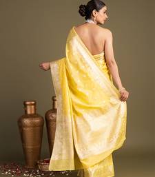 yellow handloom banarasi silk saree with zari work