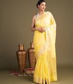 yellow handloom banarasi silk saree with zari work