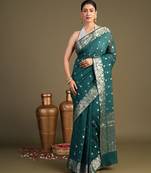 Teal blue handloom pure silk saree