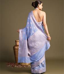 blue handloom banarasi silk saree with elegant zari border
