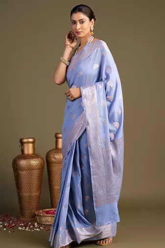 Blue handloom banarasi silk saree