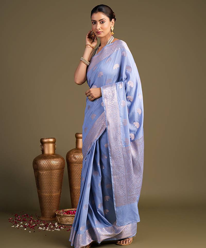 Blue handloom banarasi silk saree