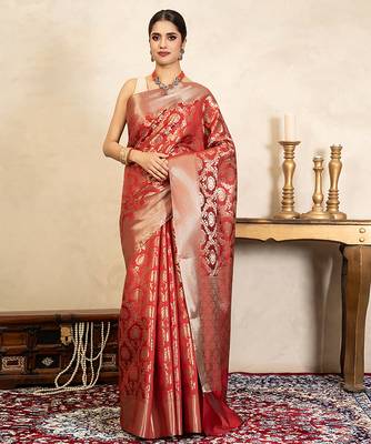 red handloom pure silk saree with elegant zari work 1