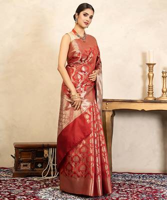 red handloom pure silk saree with elegant zari work 3