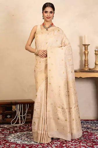 Beige handloom pure silk saree