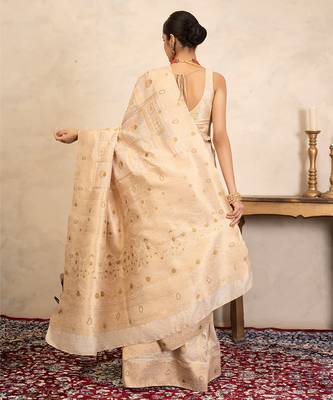 beige handloom pure silk saree with subtle zari motifs 5