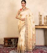 Cream handloom banarasi silk saree