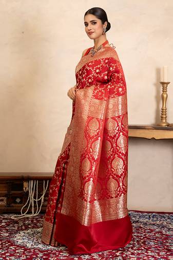 Red handloom banarasi silk saree