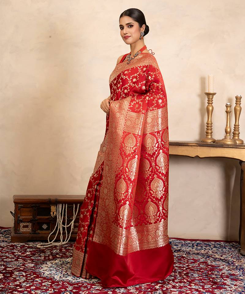 Red handloom banarasi silk saree