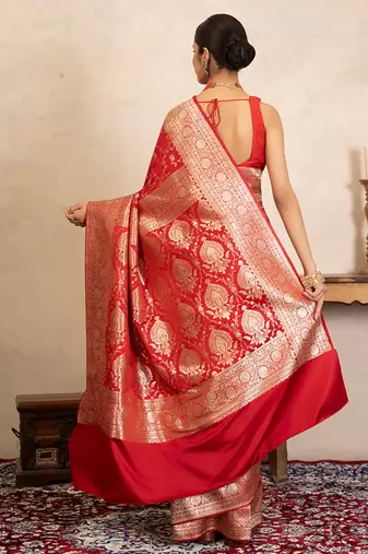 red handloom banarasi silk saree with rich zari work