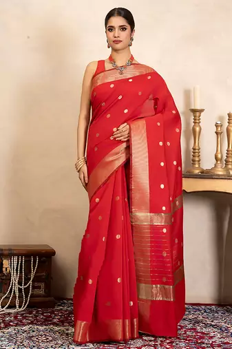 Red handloom chiffon silk saree