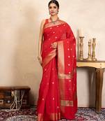 Red handloom chiffon silk saree