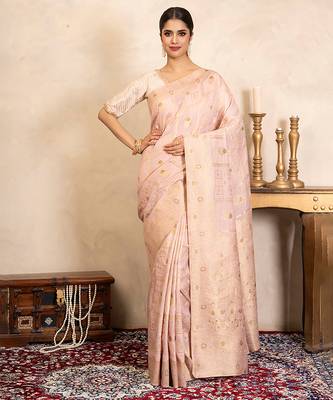 baby pink handloom pure silk saree with subtle zari work 1