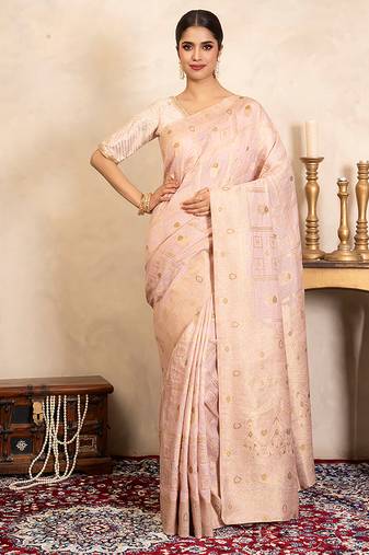 Baby pink handloom pure silk saree